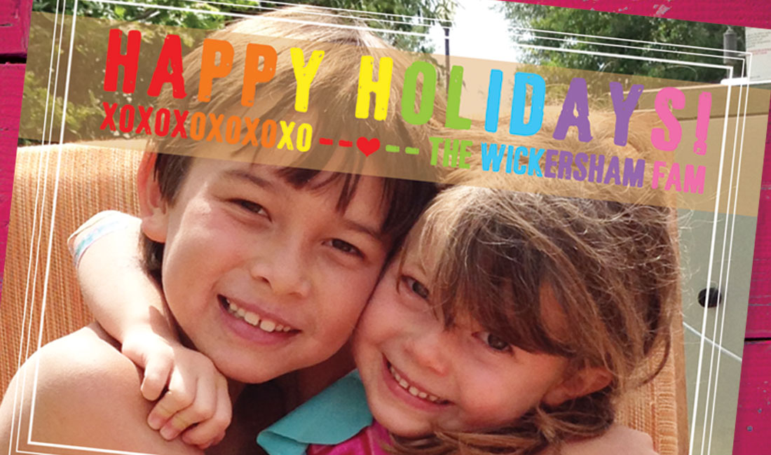 Holiday Photo Card with Rainbow Wording Detail